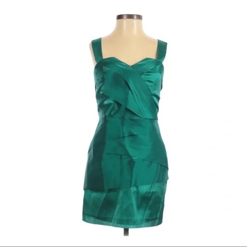 Armani‎ Exchange Emerald Green Tiered Satin Cocktail Dress Petite 0 P0 Mini